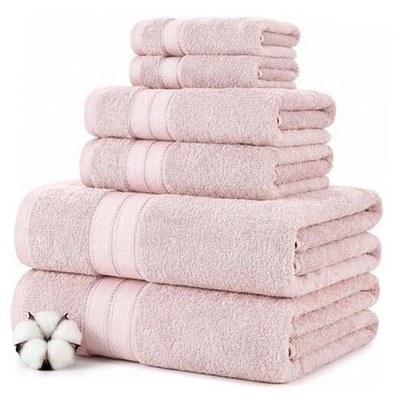 - Spun Loft 6-Piece 100% Combed Cotton Towel Set - Bath 6 Pcs Towel Set Blush