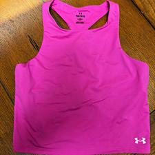 Under Armour Girls Pink Fitted Racerback Logo Tank Top-built in bra.