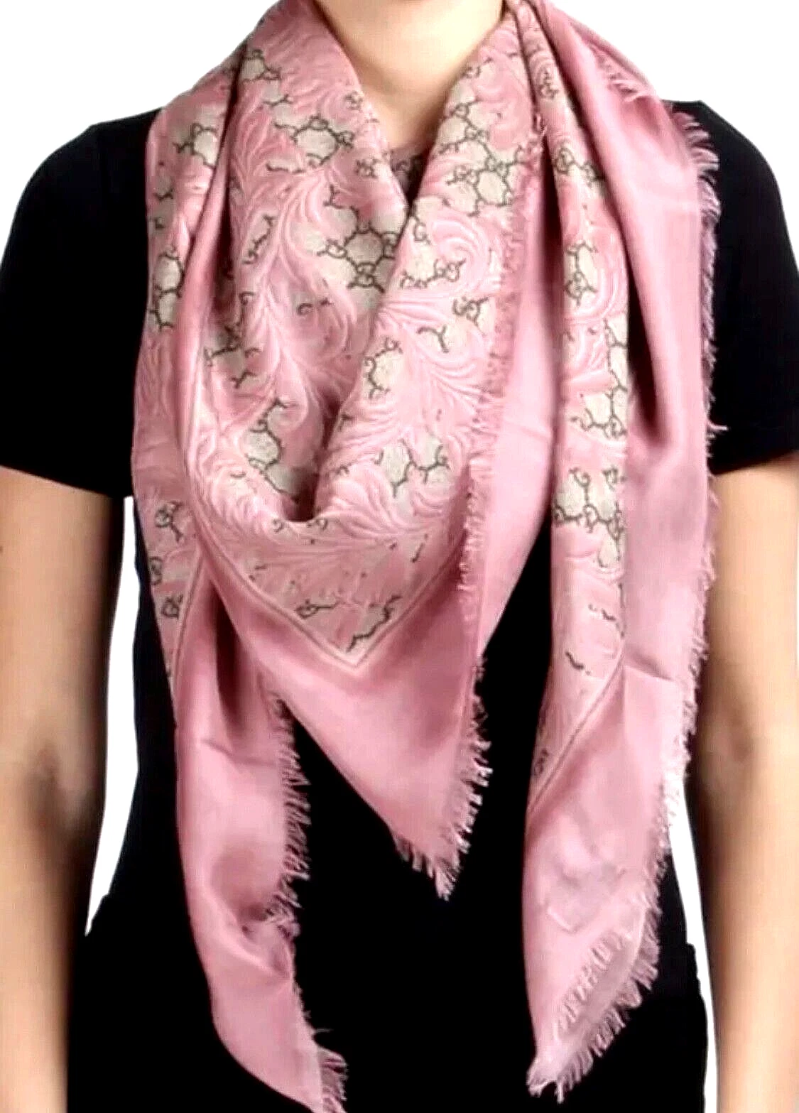 Écharpe carrée rose pour femme motif arabe GUCCI logo GG