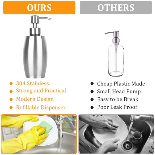 375ML 304 Stainless Steel Sink Soap Dispenser Kit for Kitchen Bathroom ...
