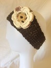 Ob.D. Handmade, Hand Knit, Headband, Brown Tweed with cream crochet Flower — photo 2