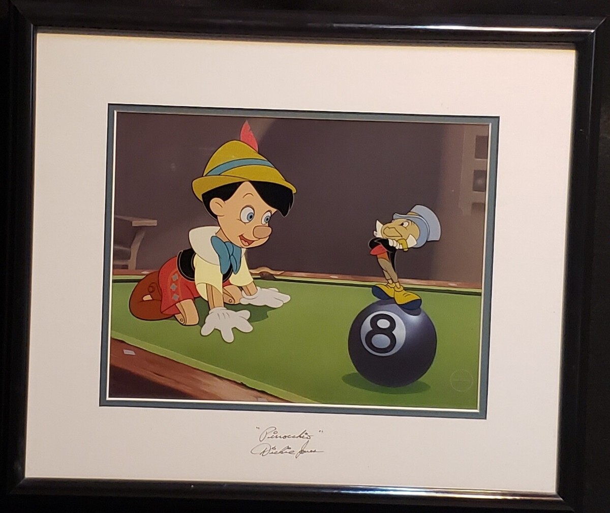 Disney's Jiminy Cricket & Pinocchio Behind the Eight Ball Framed