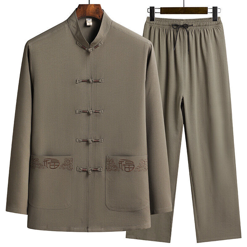Mens Traditional Chinese Tang Suit Jacket Coat Set Kung Fu Taichi ...