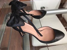J CREW Black Leather Bow Ankle-Strap Pumps Size 8.5 Retail $300