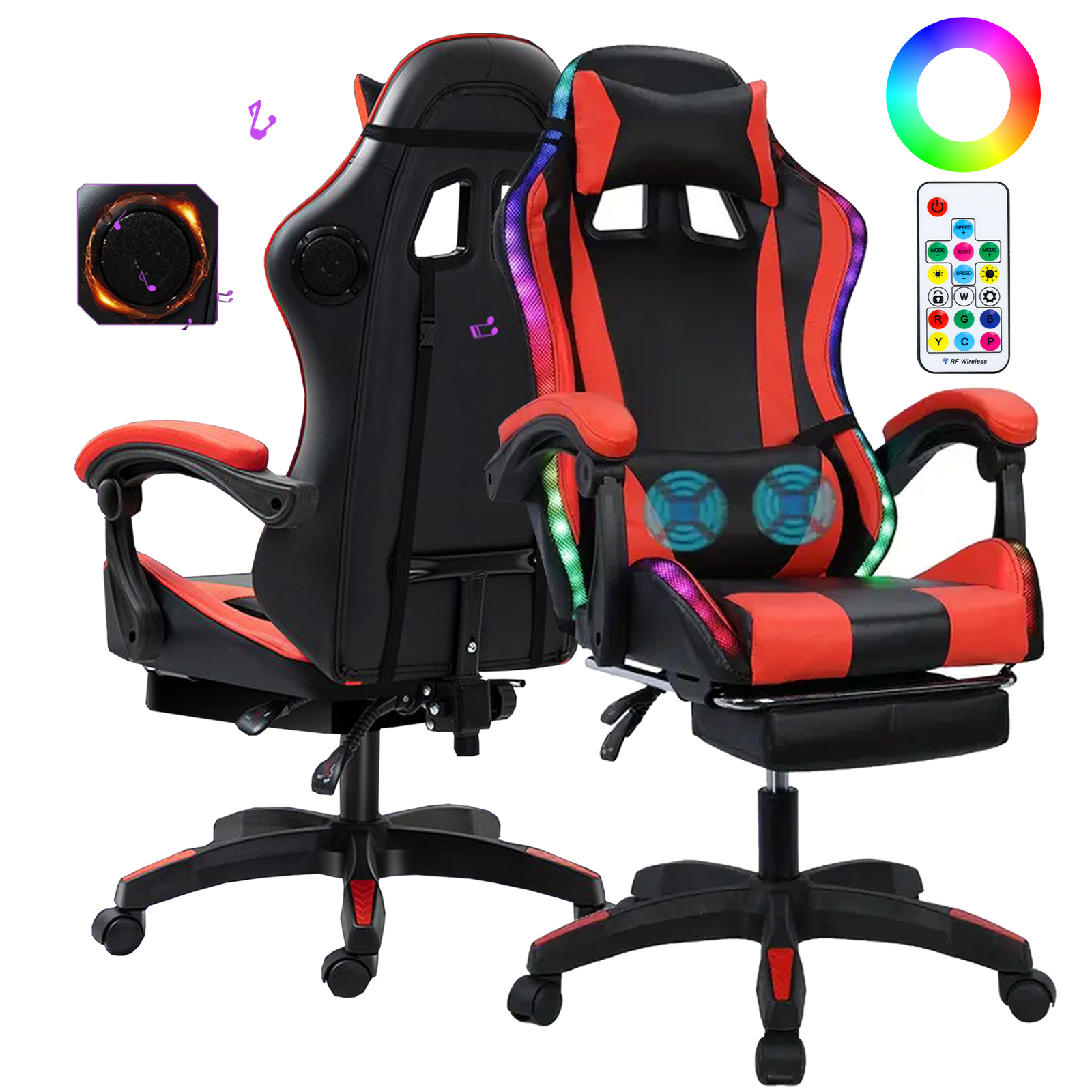 Gaming Chair Racing Ergonomic Office Chair PU Leather Recliner Footrest-image