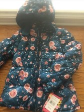 Pink Platinum Girls Puffer Jacket Fleece - 10/12 - Dusty Blue - Water Resistant