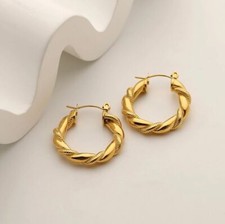 Gold Plated Stainless Steel 25mm Twist Hoop Earrings Thick Hoops for Her Gift