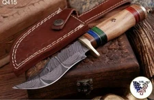 CUSTOM HAND FORGED DAMASCUS STEEL HUNTING KNIFE Fix Blade Knife+sheath
