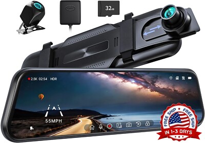Espejo Retrovisor GPS Cámara Inteligente 2.5K De Seguridad Para Carros 10'' 2025