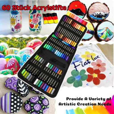 60 Stück Acrylstifte für Steine Wasserfest  Dual Tip Acrylmarker Multimarker DHL