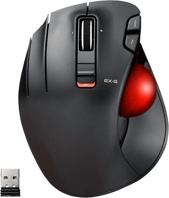 Left Handed Elecom Ex G Series Optical Trackball Mouse 6 Buttons Wireless Red...
