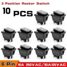 10x Waterproof 3-Position Rocker Switch ON/OFF/ON 6-Pin DPDT AC 10A/250V Black