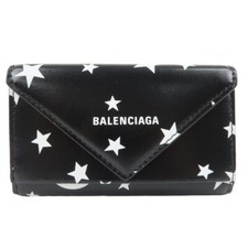 BALENCIAGA 6 Key Case Star Print Black White Leather 499204 Auth Used
