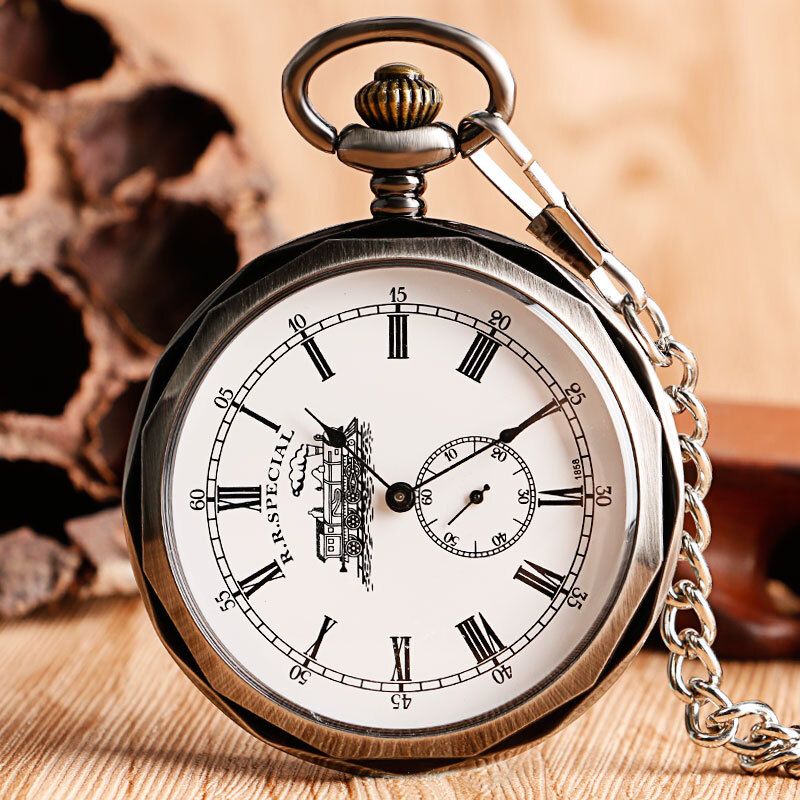 Vintage Roman Numeral Quartz Pocket Watch WORKING Vintage Swiss Pocket Watch Openface White Dial Roman  main image 2