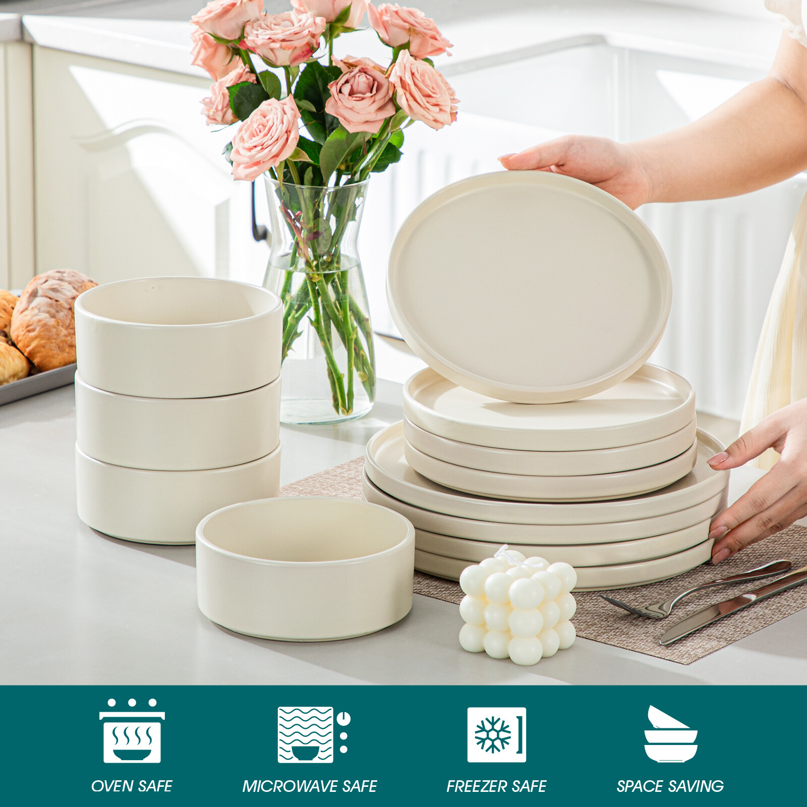 vancasso VENUS 12Piece Dinner Set Stoneware Plate Bowl Dining Set