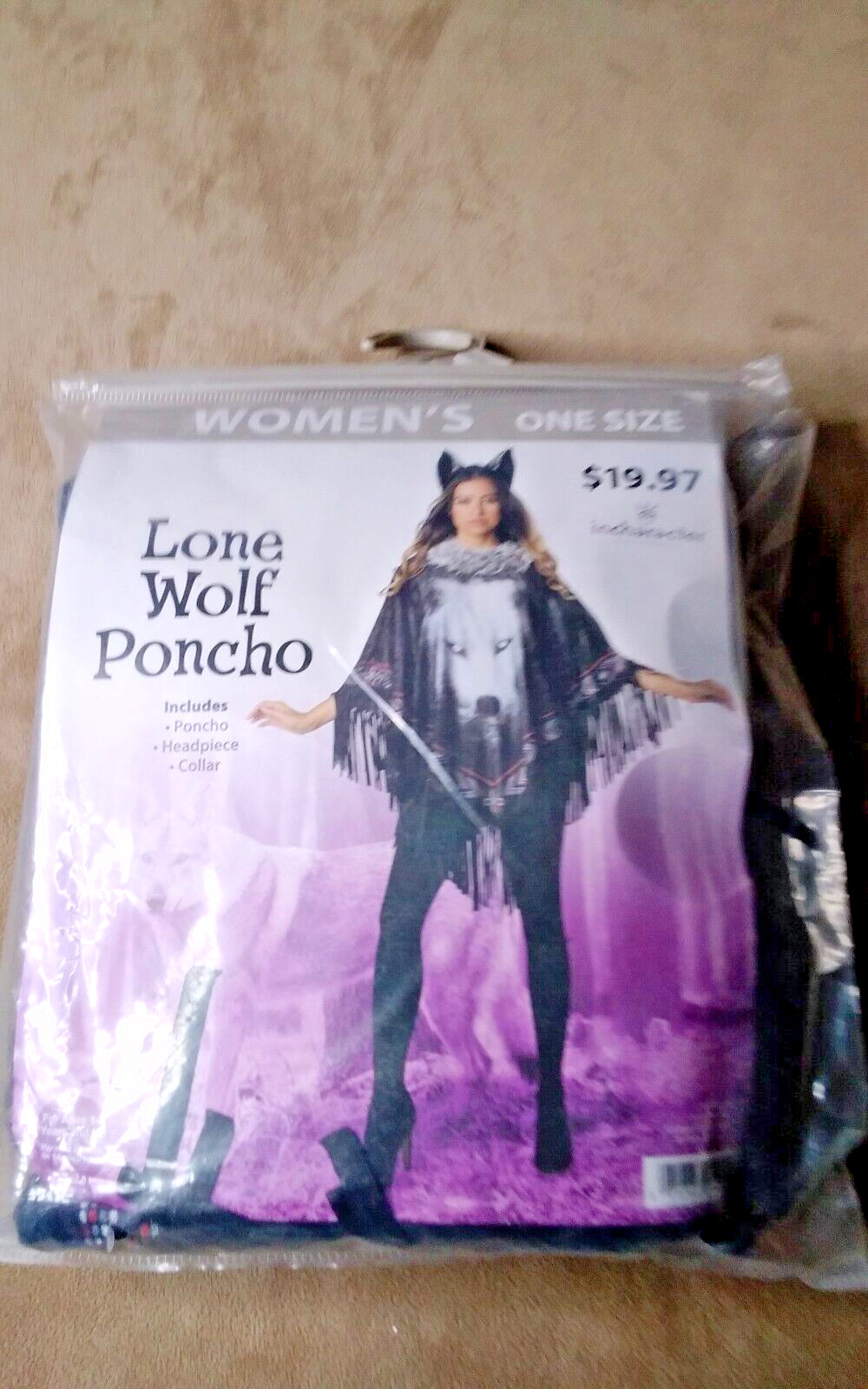 Poncho de lobo solitario talla única para mujer adulta disfraz de Halloween con tocado NUEVO