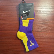 New Kobe Bryant Nike Elite Socks Quarter Cut Basketball Large Purple/Yellow Rare