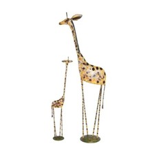 Hand-Painted Reclaimed Iron Giraffe Mother & Calf Pair – Artisan Made