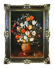 STAMPA SU CARTA JAN BRUEGHEL VASO DI FIORI NATURA MORTA CORNICE BAROCCA CM 86x67
