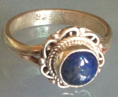 Sterlingsilber traditioneller asiatischer Vintage-Stil Lapis Stein Ring Größe M 1/2 Geschenk