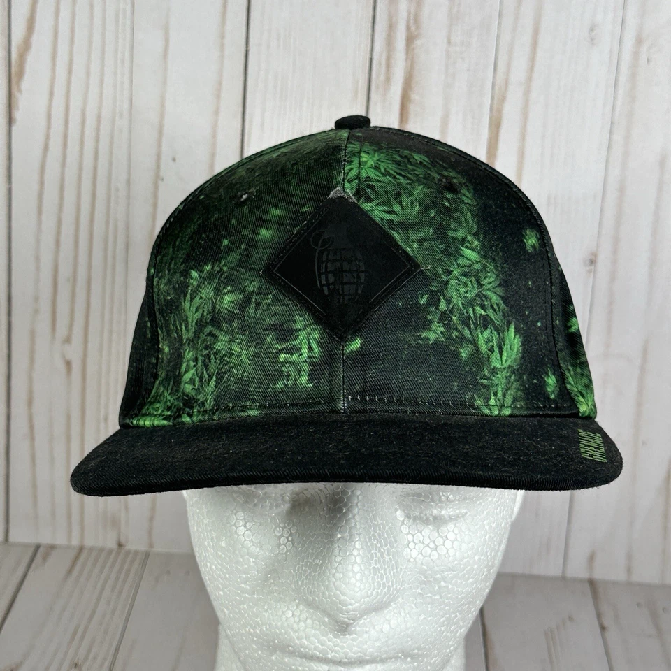 Gorra de béisbol Grenade plana facturada hoja verde diseño estampado CBD Snapback talla única Foto 2 de 4