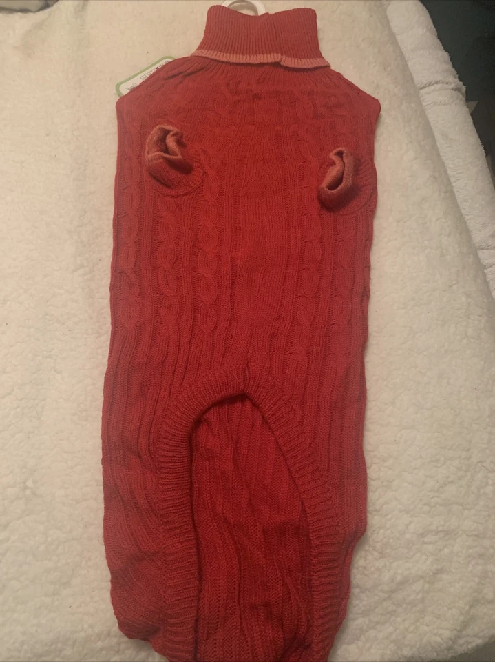 NUEVO SUÉTER PARA PERROS ~ROJO CON CABLE RIBETE ROSA CUELLO ALTO - TALLA XL ~ NUEVO CON ETIQUETAS - DÍA DE SAN VALENTÍN Foto 2 de 4
