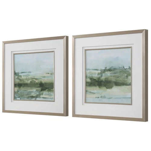 Abstract Landscape Soft Sage Framed Prints Wall Art Set Of 2 ~ Uttermost 32356 - Picture 4 of 7