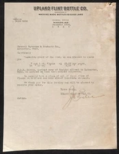 Upland Flint Bottle Co. Marion, IN 1924 Billhead re: Prices on Carload of Flasks