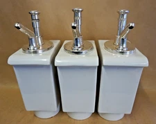 1940's Porcelain Syrup Dispensers, Chocolate, Strawberry, Vanilla WALRUS MFG.