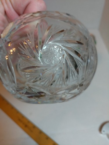 Tazón rosa de cristal de plomo cortado a mano 24 % corte a mano 8 puntos estrella corte de molinete 4,5" Polonia - Imagen 7 de 9