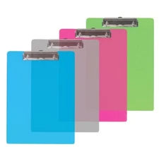 4/pk 9x12 inches Standard size Transparent Plastic Assorted color Clipboard w/ L