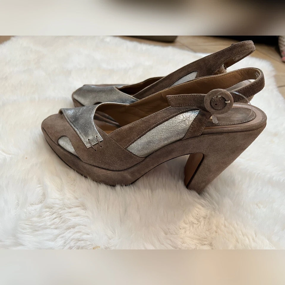 Tacones Marni de gamuza plateados tostados plataforma punta abierta talla 9,5 Foto 2 de 4