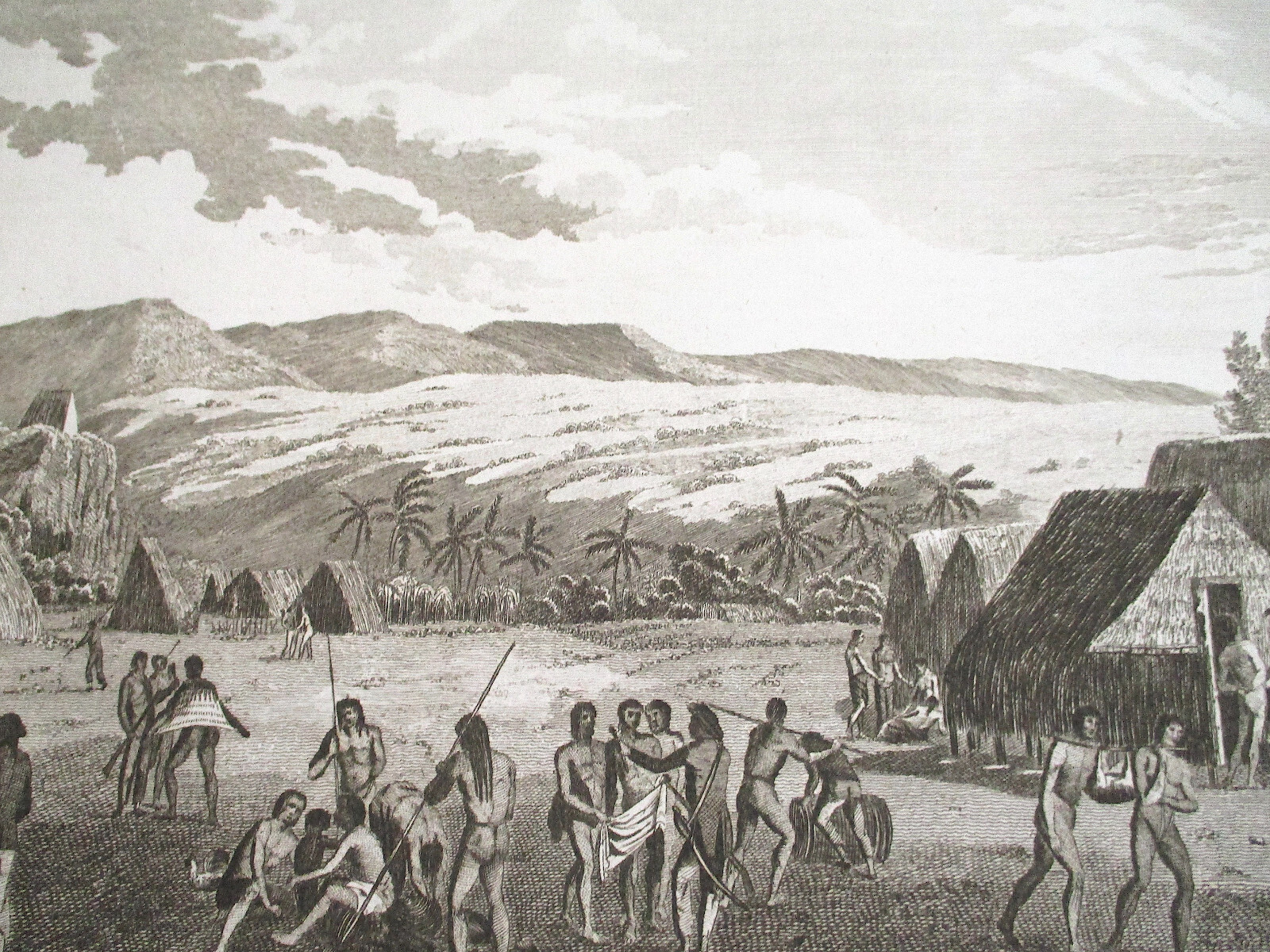 1784 Cook Voyage Engraving inland view on Atooi KAUAI Sandwich