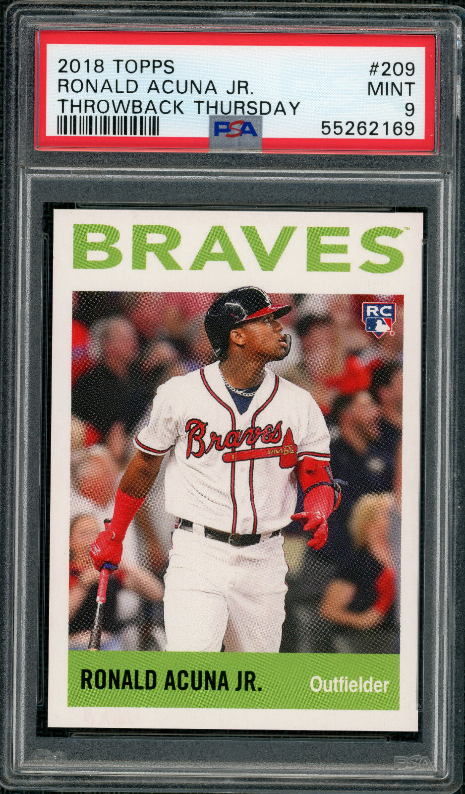 2018 RONALD ACUNA Jr Topps Throwback Thursday # 209 - SP MINT PSA 9