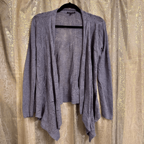 Eileen Fisher lila grau Merinowolle offen Strick Cardigan Pullover Small Petite