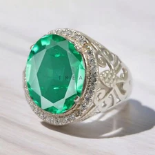 Emerald Oval Cut Gemstone With 925 Sterling Silver Ring For Men's #927