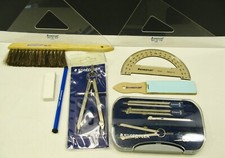 Vintage Staedtler Lot Compass Drafting Protractors Leads Eraser Triangles Brush