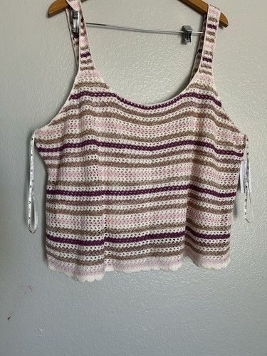 NWT-(2)Jessica Simpson Plus 4X Crochet Tank Top Lined Adobe Stripe Pink/Brown - Picture 2 of 9