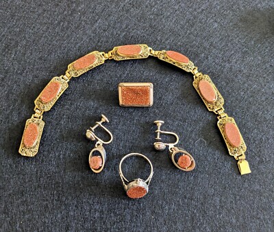 Vintage Gold Stone Jewelry Ring Is 925 All Else Gold Plate Brooch Bracelet & ER