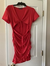 Shein Women’s Tied Cutout Front Ruffle Trim Wrap Hem Dress Size 8/10 Large Red