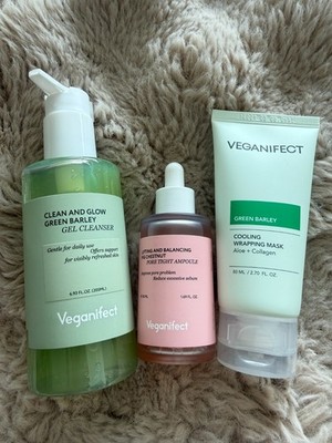 Veganifect Green Barley Cleanser Mask + Pore Tight Ampoule 3-Pc K-Beauty Set