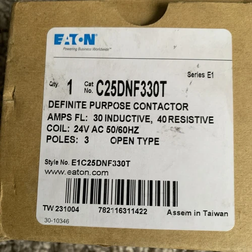 Eaton C25DNF330T Def Purpose Contactor 3P 30A 24VAC 50/60Hz