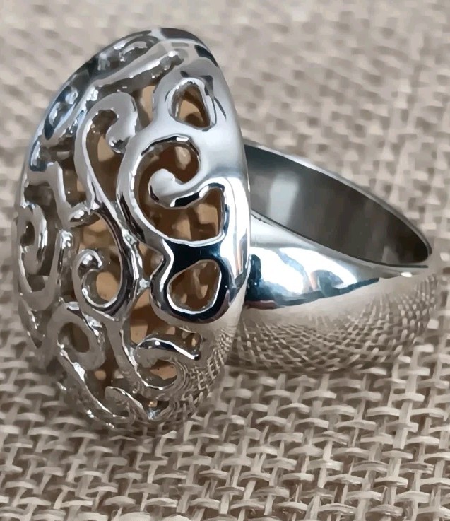 Two Tone Open Work Scroll Design Dome Ring Size 6… - image 1