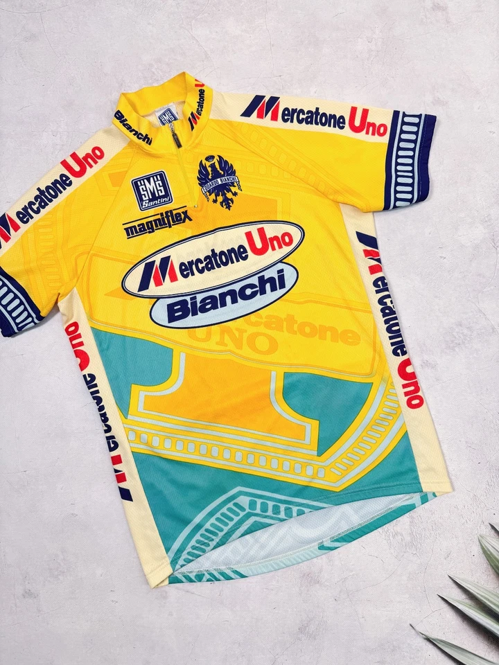 Camiseta deportiva de ciclismo vintage Santini Mercatone Uno Edoardo Bianchi Magniflex talla L Foto 4 de 4
