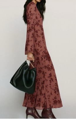 Reformation Esra Clarette Long Sleeve Floral Red Maxi Dress Size S