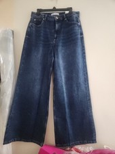 Zara Z1975 High Rise Wide Leg Full Length Blue Jeans Sz 12 Nwt