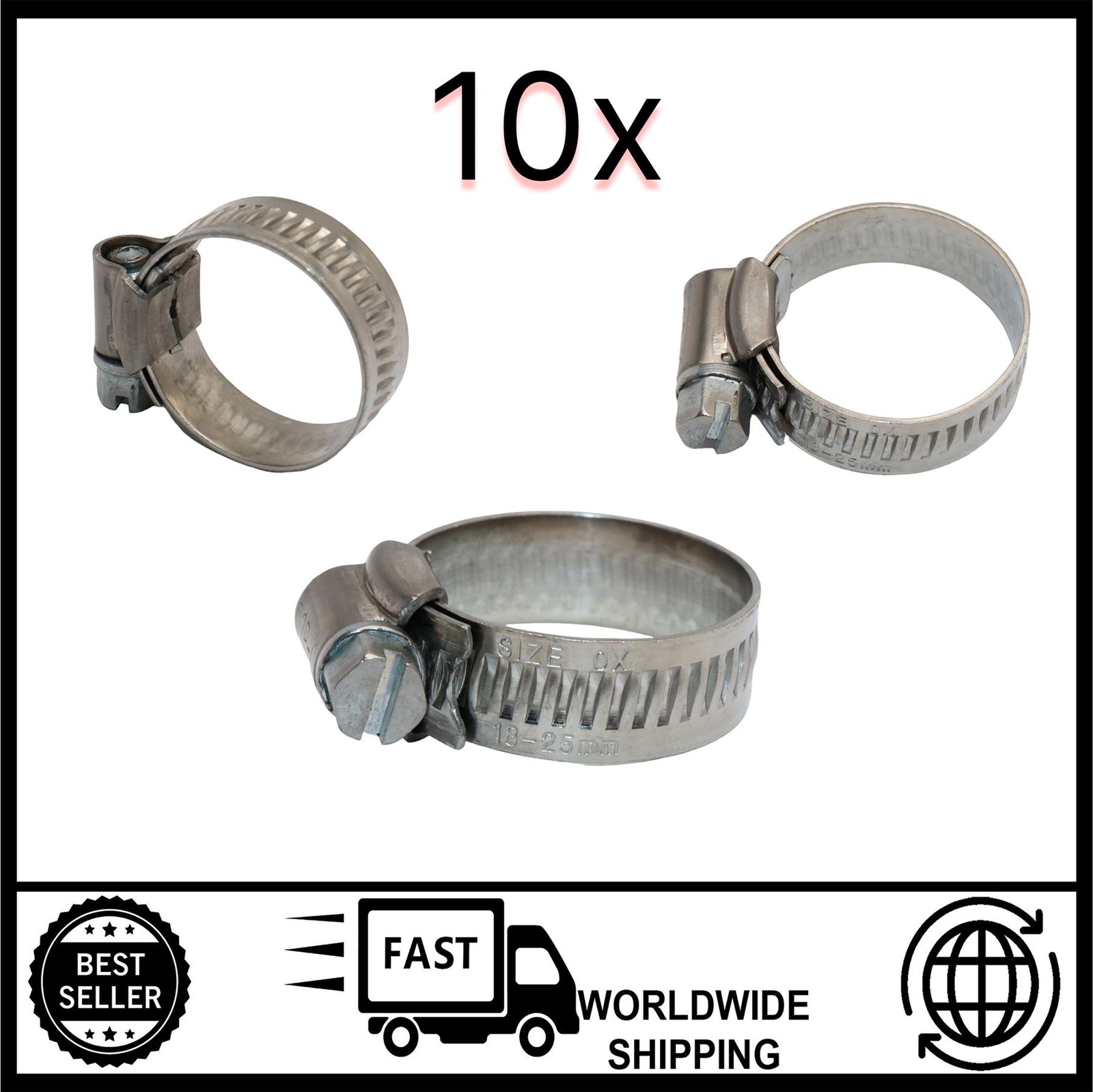 10x Jubilee 18–25mm Worm Drive Clip Stainless 304