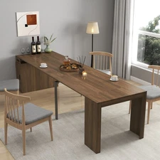Modern Extendable Dining Table w/Outlet, Space Saving Expandable Table w/Storage