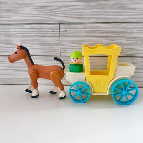 1974 Vintage Fisher Price~LITTLE PEOPLE HORSE CARRIAGE WOODSMAN LOT~Castle #993