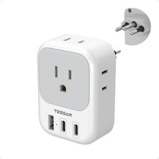 Travel Adapter with 3 USB Ports 2 USB C 4 US Outlet Type N for USA to Brazilian